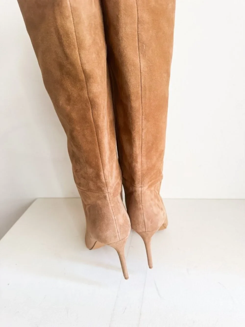 Sam Edelman Light Beige Suede Heeled Boots 12M/ WIDE CALF